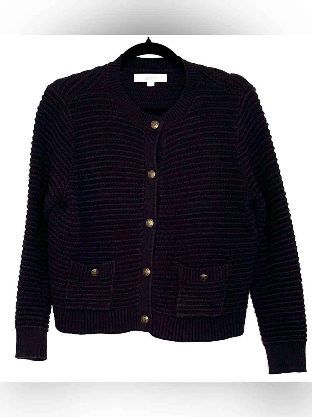 LOFT Tweed Pocket Sweater Jacket Black Size PL